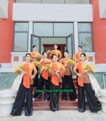 Áo bà ba phối 2 màu cam, áo nông dân biểu diễn