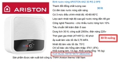 Bình nóng lạnh Ariston 30 lít vuông AN2 30 RS