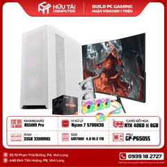 FULL PC GAMING HTC MIK STORM 360 WHITE 3FA(B550M , Ryzen 7 5700X3D, RAM 16GB 3200Mhz , SSD  GM7000 1TB, GIGABYTE 650W GP-P650SS,  Colorful iGame GeForce RTX 4060 Ti Ultra )