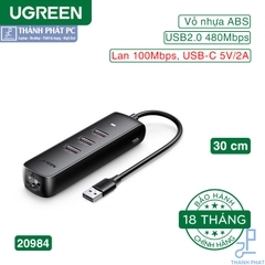 Hub chia USB 2.0 ra 3 cổng USB 2.0 + Lan 100Mbps Ugreen 20984