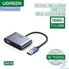 Cáp chuyển đổi USB 3.0 sang HDMI/VGA 1080P60Hz Ugreen 20518