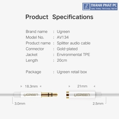 Cáp chia 2 cổng Audio 3.5mm dài 20cm Ugreen 10739