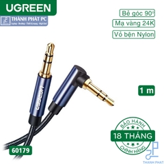 Cáp AUX 3.5mm bện Nylon bẻ góc 90 độ dài 1m Ugreen 60179
