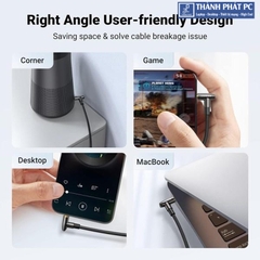 Cáp nối dài AUX 3.5mm TRRS bẻ bóc 90 độ dài 2m Ugreen 20495