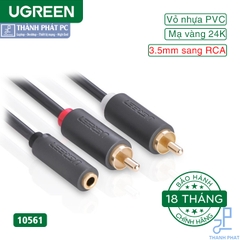 Cáp chuyển đổi Audio 3.5mm âm ra 2 RCA dương dài 20cm Ugreen 10561