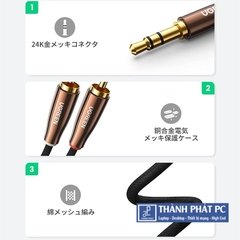 Cáp audio âm thanh 3.5mm ra 2 RCA dài 3m Ugreen 80848