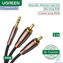 Cáp audio âm thanh 3.5mm ra 2 RCA dài 3m Ugreen 80848
