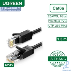 Cáp mạng đúc sẵn CAT6 UTP 26AWG tròn dài 1,5m Ugreen 60545