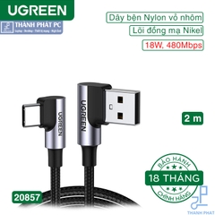 Cáp USB-A to USB Type-C bẻ góc 90 độ 2m Ugreen 20857