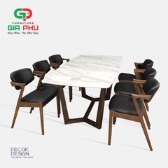 Bộ bàn ăn mặt đá chân gỗ Concorde 6 ghế gỗ Kai - BBG3
