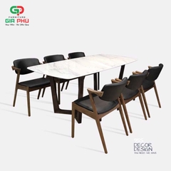 Bộ bàn ăn mặt đá chân gỗ Concorde 6 ghế gỗ Kai - BBG3