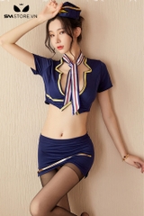 SMS440 - cosplay tiếp viên hàng không gồm áo croptop và chân váy