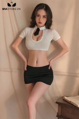 SMS446 - cosplay cô giáo ôm body với áo hở eo và chân váy ngắn