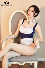 SMS374 - cosplay hầu gái sexy với váy 2 dây body dây lưng đan chéo