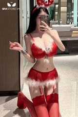 SMS486 - Cosplay bikini tuần lộc thiết kế xuyên thấu họa tiết chấm bi