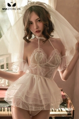 SMS453 - cosplay cô dâu thiết kế trong suốt họa tiết ren hoa sexy