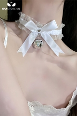 SMP105 - vòng cổ choker đính chuông gắn nơ màu đen trắng