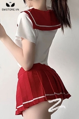 SMS112 - Trang phục cosplay học sinh áo hở eo mix chân váy xếp ly