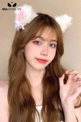 SMP078 - Tai mèo lông hai màu gắn chuông phong cách Hàn Quốc cho nữ