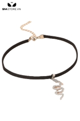 SMP009 - choker đeo cổ với dây chuyền nhung họa tiết hình con rắn