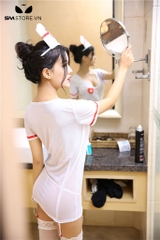 SMS439 - cosplay y tá với thiết kế cổ chữ V xẻ sâu siêu ngắn sexy