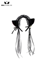 SMP099 - Bờm tai mèo gắn chuông, thiết kế băng đô ren có dây