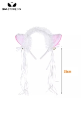 SMP099 - Bờm tai mèo gắn chuông, thiết kế băng đô ren có dây