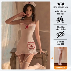 SMS016 - Cosplay y tá sexy thiết kế áo 2 dây hở lưng kẹp tất chân