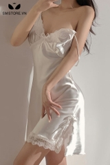 SMS065 - Váy ngủ 2 dây gợi cảm thiết kế viền ren hở lưng xẻ tà 2 bên