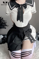 SMS116 - Đồng phục nữ sinh cosplay áo hở lưng mix váy xòe sexy