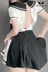 SMS116 - Đồng phục nữ sinh cosplay áo hở lưng mix váy xòe sexy