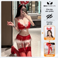 SMS486 - Cosplay bikini tuần lộc thiết kế xuyên thấu họa tiết chấm bi