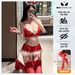 SMS486 - Cosplay bikini tuần lộc thiết kế xuyên thấu họa tiết chấm bi