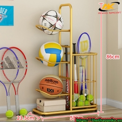 GIÁ ĐỠ TRƯNG BÀY BÓNG RỔ, BÓNG ĐÁ, BÓNG CHUYỀN, VỢT VÀ QUẢ BÓNG CHƠI TENNIS