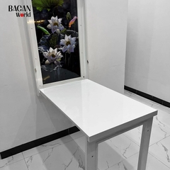 Bàn ăn gấp gọn treo tường 2 tranh từ 60x90cm cao 75cm Bagan MIN02 Phủ melamine màu trắng bóng
