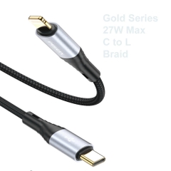 Cáp sạc điện thoại IPhone 11,12,13,14 Pisen GF TC03 1200 vàng dài 1,2m màu đen