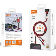 Cáp sạc điện thoại 3 đầu Ịphone /Type C / Micro B LDNIO LC93 cổng USB dài 1.2m màu xám