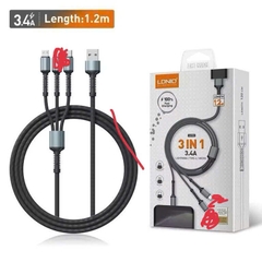 Cáp sạc điện thoại 3 đầu Ịphone /Type C / Micro B LDNIO LC93 cổng USB dài 1.2m màu xám