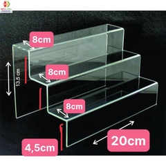 Kệ mica bậc thang 3 tầng 13,5x24cm ( dài 20cm, cao mỗi tầng là 4,5cm, rộng mỗi tầng là 8cm).