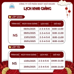 HIKARI - LỊCH KHAI GIẢNG LỚP TIẾNG NHẬT THÁNG 1