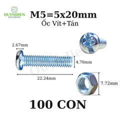 Ốc vít kèm tán M5x20mm túi 100 con