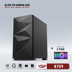 Thùng Máy Vi Tính VSP GAMING Mid Tower B709 - Black + 4 Fans Led