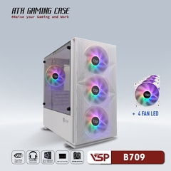 Thùng Máy Vi Tính VSP GAMING Mid Tower B709 - White + 4 Fans Led