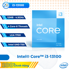 CPU Intel Core i3-13100 (12MB | 4 nhân 8 luồng | Upto 4.4GHz | LGA 1700)