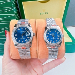 Rolex Đính Đá |Cặp Đôi |Mặt Xanh Dương |Dây Kim Loại Trắng Silver |Máy Pin (Máy Quartz) |Size 36x31mm