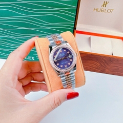 Rolex Đính Đá |Cặp Đôi |Mặt Xanh Dương |Dây Kim Loại Demi Rose Gold |Máy Pin (Máy Quartz) |Size 36x31mm