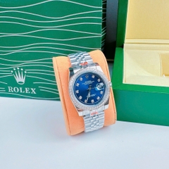 Rolex Đính Đá |Cặp Đôi |Mặt Xanh Dương |Dây Kim Loại Trắng Silver |Máy Pin (Máy Quartz) |Size 36x31mm