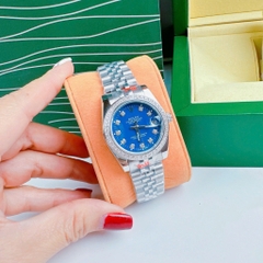 Rolex Đính Đá |Cặp Đôi |Mặt Xanh Dương |Dây Kim Loại Trắng Silver |Máy Pin (Máy Quartz) |Size 36x31mm