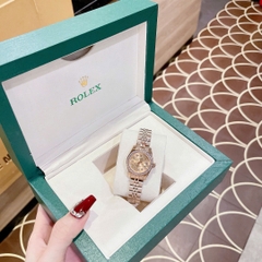 Rolex Đính Đá |Nữ Giới |Mặt Vàng |Dây Kim Loại Rose Gold |Máy Pin (Máy Quartz) |Size 28mm