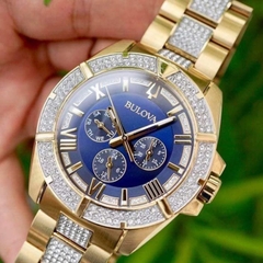 Bulova Octava |Nam Giới |Xanh Dương |Đính Đá |Dây Kim Loại Demi Vàng |Máy Pin (Quartz) |Size 44mm